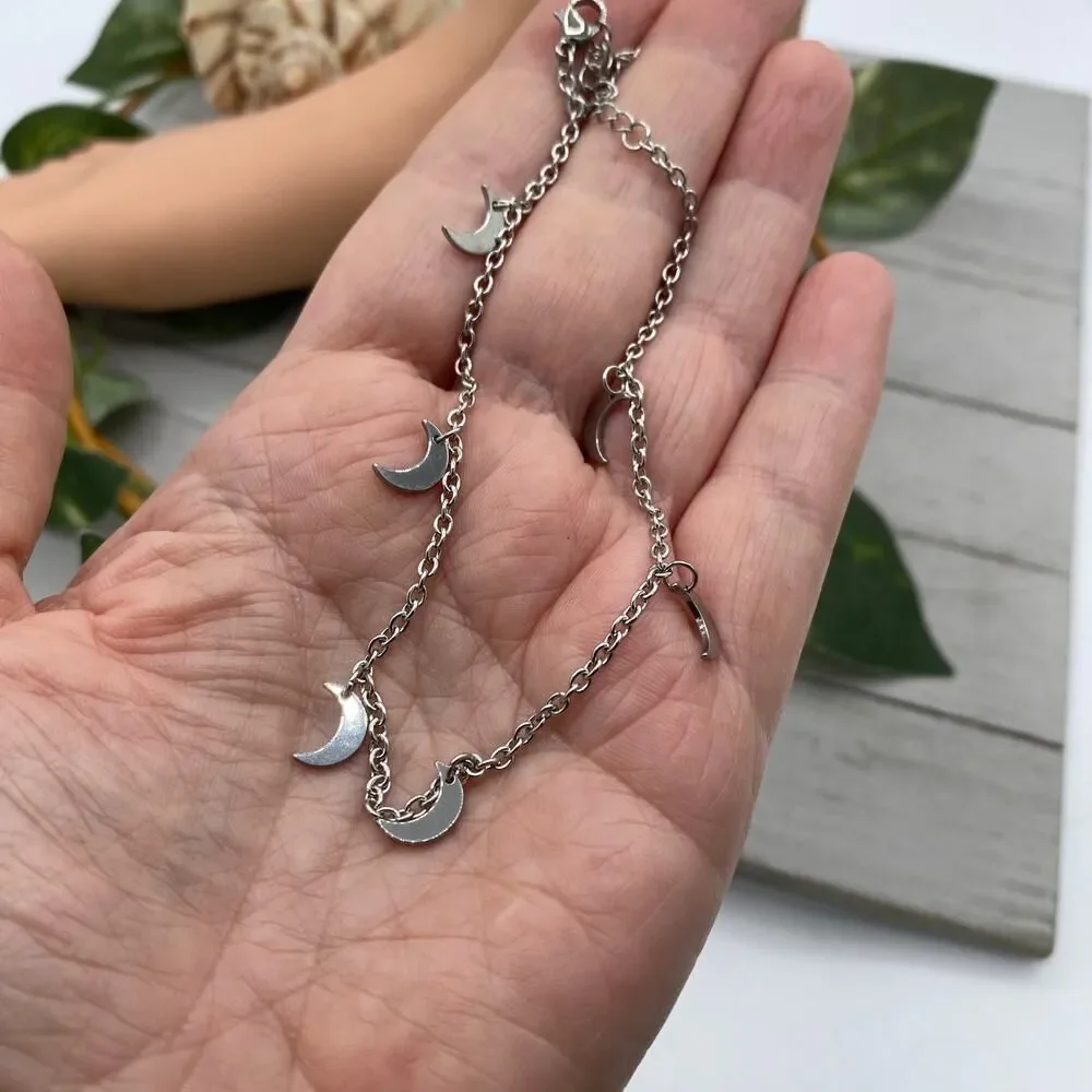 Crescent Moon Stainless Steel Anklet